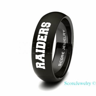Black Tungsten Band with Domed Edge NFL Football Oakland Raiders Ring