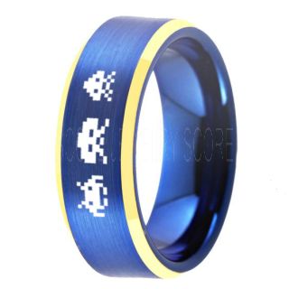 Player 1 Player 2 Rings, Retro Gamer Rings, Gamer Rings, Space Invaders Rings, Atari Rings, Nintendo Rings, Blue Tungsten Rings, Blue Wedding Bands, Couple Ring Set Gamer Rings