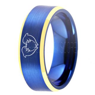 Dolphins Ring, Dolphin Heart Ring, Dolphin Wedding Ring, Dolphin Wedding Band, Marine Life Ring, Bottlenose Dolphins Ring, Blue Tungsten Ring, Blue Wedding Band, Ocean Life Wedding Band