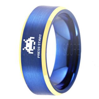 Player 1 Player 2 Rings, Retro Gamer Rings, Gamer Rings, Space Invaders Rings, Atari Rings, Nintendo Rings, Blue Tungsten Rings, Blue Wedding Bands, Couple Ring Set Gamer Rings