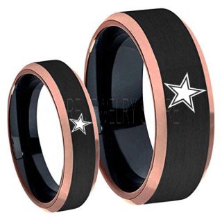 Texas Rings, Texas Football Rings, Dallas Rings, 2 Piece Couple Set Football Rings, Black Tungsten Rings, Black Tungsten Wedding Rings, Black Wedding Rings, Dallas Football Rings, Dallas Football Wedding Rings