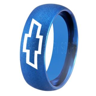 Chevrolet Ring, Chevy Ring, Bowtie Ring, Blue Tungsten Sandblast Finish Chevy Bowtie Ring, Chevy Wedding Ring, Chevy Wedding Band, Chevrolet Wedding Ring, Chevrolet Wedding Band