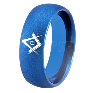 Freemason Ring, Freemason Jewelry, Freemasonry Jewelry, Blue Tungsten Band, Blue Tungsten Wedding Band, Freemasonry Ring, Square and Compasses Tungsten Ring