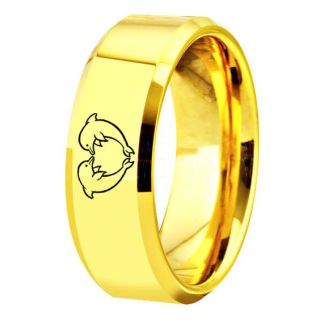 Dolphins Ring, Dolphin Heart Ring, Dolphin Wedding Ring, Dolphin Wedding Band, Marine Life Ring, Bottlenose Dolphins Ring, Yellow Gold Tungsten Ring, Yellow Gold Wedding Band, Ocean Life Wedding Band
