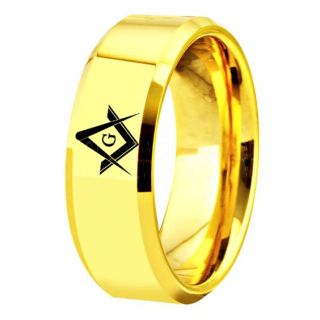 Freemason Ring, Freemason Jewelry, Freemasonry Jewelry, Tungsten Band, Tungsten Wedding Band, 14K Yellow Gold Freemasonry Ring, Square and Compasses Tungsten Ring