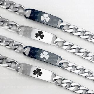 Clover Bracelet, Silver Clover Bracelet, 10" Irish Clover Stainless Steel Bracelet, Steel Shamrock Clover Bracelet, Clover Jewelry, Silver Clover Jewelry