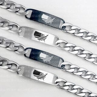 American Flag Bracelet, Silver American Flag Bracelet, 10" American Flag Stainless Steel Bracelet, Military Jewelry