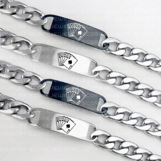 Poker Bracelet, Royal Flush Bracelet, Silver Royal Flush Bracelet, 10" Ace of Spades Stainless Steel Bracelet, Poker Bracelet, Ace of Spades Jewelry, Silver Poker Jewelry