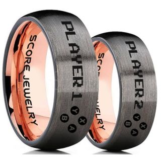 Gamer Rings, Couple Ring Set, Player 1 Player 2 Rings, Controller Rings, Gunmetal Gamer Wedding Rings, Gunmetal Tungsten Gamer Wedding Bands, Gunmetal Tungsten Rings, Gunmetal Wedding Bands, Gamer Jewelry