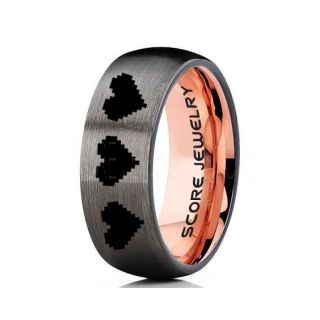 Legend of Zelda Ring, 8 Bit Hearts Ring, Zelda Wedding Ring, Zelda Wedding Band, Gamer Ring, Gunmetal Tungsten Ring, Gunmetal Wedding Band, 8 Bit Hearts Zelda Ring