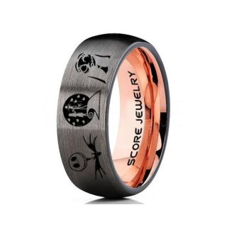 Jack and Sally Ring, Jack and Sally Wedding Band, We're Simply Meant To Be Ring, Gunmetal Tungsten Ring, Gunmetal Tungsten Wedding Band, Jack and Sally Wedding Ring