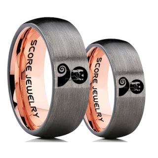 Jack and Sally Rings, Jack and Sally Wedding Bands, Gunmetal Tungsten Rings, Gunmetal Tungsten Wedding Bands, Jack and Sally Wedding Rings