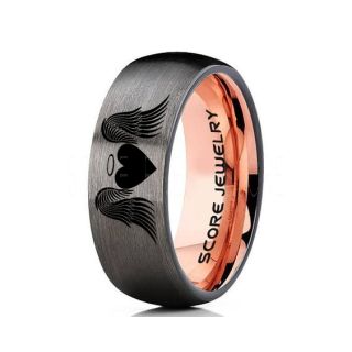 Angel Wings Ring, Halo Ring, Angel Ring, Angel Wings Jewelry, Angel Wings Wedding Ring, Gunmetal Tungsten Band, Gunmetal Wedding Ring, Angel Wedding Ring