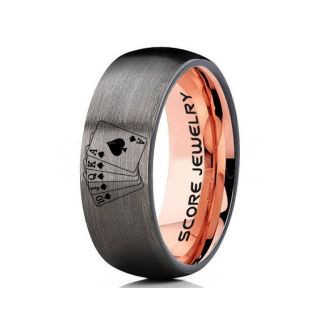 Royal Flush Ring, Ace of Spades Royal Flush Card Suit Ring, Texas Holdem Poker Ring, Poker Ring, Ace of Spades Ring, Poker Jewelry, Casino Ring, Joker Ring, Poker Wedding Ring, Gunmetal Tungsten Ring