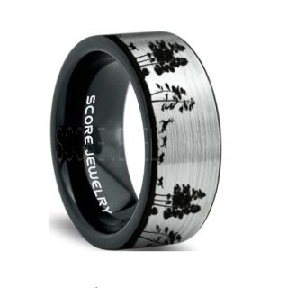 Wolves Hunting Deer Ring, Deer Hunting Ring, Elk Hunting Ring, Deer Hunting Tungsten Ring, Wolves Hunting Deer Scene Ring, Crossbow Deer Ring, Elk in Forest Scene Ring, Deer Jewelry, Silver Tungsten Wedding Band