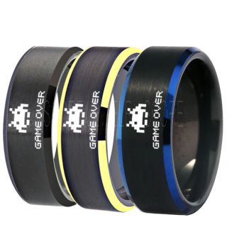 Player 1 Player 2 Rings, Retro Gamer Rings, Gamer Rings, Space Invaders Rings, Atari Rings, Nintendo Rings, Black Tungsten Rings, Black Wedding Bands, Couple Ring Set Gamer Rings
