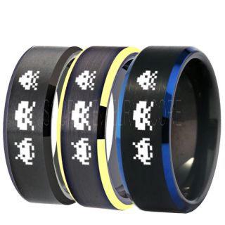 Player 1 Player 2 Rings, Retro Gamer Rings, Gamer Rings, Space Invaders Rings, Atari Rings, Nintendo Rings, Black Tungsten Rings, Black Wedding Bands, Couple Ring Set Gamer Rings