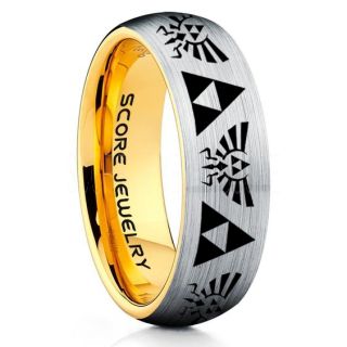 Legend of Zelda Ring, Zelda Triforce Ring, Silver Zelda Wedding Ring, Silver Tungsten Zelda Wedding Band, Silver Tungsten Ring, Silver Wedding Band, Gamer Ring