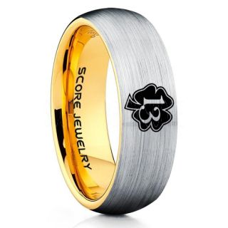 Clover Ring, Lucky 13 Ring, Lucky 13 Jewelry, Shamrock Ring, Irish Ring, Saint Patrick Silver Tungsten Ring, Silver Clover Tungsten Band, Shamrock Tungsten Wedding Ring, Silver Wedding Ring