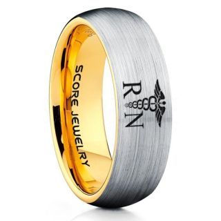 Nurse Ring, Registered Nurse Ring, RN Nurse Wedding Band, Career Ring, RN Nurse Jewelry, Nurse Silver Tungsten Ring, Silver Wedding Band, Silver Tungsten Wedding Band