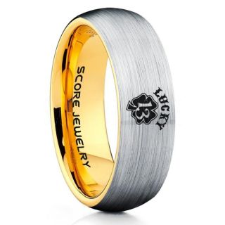 Clover Ring, Lucky 13 Ring, Lucky 13 Jewelry, Shamrock Ring, Irish Ring, Saint Patrick Silver Tungsten Ring, Silver Clover Tungsten Band, Shamrock Tungsten Wedding Ring, Silver Wedding Ring