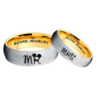 Mickey Mouse Ring, Minnie Mouse Ring, 2 Piece Couple Set Silver Tungsten Bands, Mr & Mrs Rings, Tungsten Wedding Bands, Silver Wedding Rings