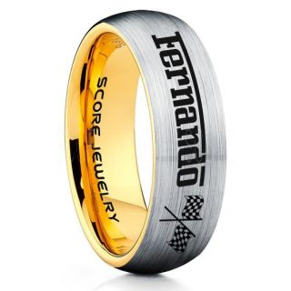 Auto Racing Ring, Ferrari Ring, Personalize with Custom Name, Racing Ring, Racing Wedding Band, Auto Racing Wedding Ring, Silver Tungsten Band, Silver Wedding Ring