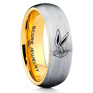 Bugs Bunny Ring, Bugs Bunny Wedding Ring, Bugs Bunny Wedding Band, Silver Tungsten Ring, Silver Ring, Silver Wedding Band, Silver Wedding Ring