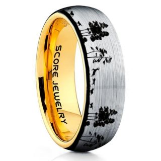 Wolves Hunting Deer Ring, Deer Hunting Ring, Elk Hunting Ring, Deer Hunting Tungsten Ring, Wolves Hunting Deer Scene Ring, Crossbow Deer Ring, Elk in Forest Scene Ring, Deer Jewelry, Silver Tungsten Wedding Band