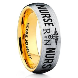 Nurse Ring, Registered Nurse Ring, RN Nurse Wedding Band, Career Ring, RN Nurse Jewelry, Nurse Silver Tungsten Ring, Silver Wedding Band, Silver Tungsten Wedding Band