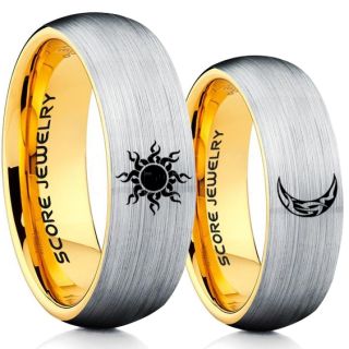Sun and Moon Rings, Sun Ring, Moon Ring, 2 Piece Couple Tribal Sun and Moon Rings, Sun and Moon Wedding Bands, Tribal Sun and Moon Rings, Silver Tungsten Bands, Sun and Moon Wedding Bands