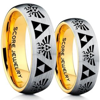 Zelda Ring, Gamer Ring, 2 Piece Couple Set Legend of Zelda Rings, Zelda Wedding Rings, Zelda Wedding Bands, Silver Tungsten Rings, Silver Wedding Bands