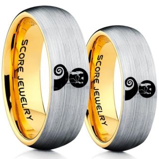 Jack and Sally Rings, Jack and Sally Wedding Bands, Silver Tungsten Rings, Silver Tungsten Wedding Bands, Jack and Sally Wedding Rings