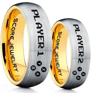 Gamer Rings, Couple Ring Set, Player 1 Player 2 Rings, Controller Rings, Silver Gamer Wedding Rings, Silver Tungsten Gamer Wedding Bands, Silver Tungsten Rings, Silver Wedding Bands, Gamer Jewelry
