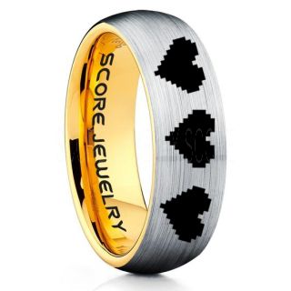Legend of Zelda Ring, 8 Bit Hearts Ring, Zelda Wedding Ring, Zelda Wedding Band, Gamer Ring, Silver Tungsten Ring, Silver Wedding Band, 8 Bit Hearts Zelda Ring
