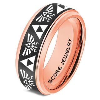 Legend of Zelda Ring, Zelda Triforce Ring, Rose Gold Zelda Wedding Ring, 14K Rose Gold Tungsten Zelda Wedding Band, Rose Gold Tungsten Ring, Rose Gold Wedding Band, Gamer Ring