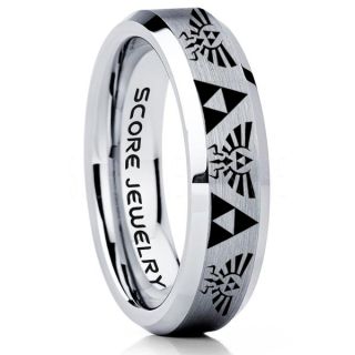 Legend of Zelda Ring, Zelda Triforce Ring, Silver Zelda Wedding Ring, Silver Tungsten Zelda Wedding Band, Silver Tungsten Ring, Silver Wedding Band, Gamer Ring