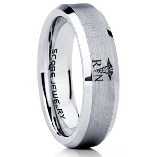 Nurse Ring, Registered Nurse Ring, RN Nurse Wedding Band, Career Ring, RN Nurse Jewelry, Nurse Silver Tungsten Ring, Silver Wedding Band, Silver Tungsten Wedding Band
