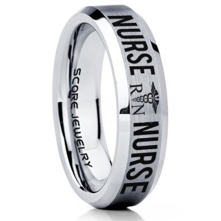 Nurse Ring, Registered Nurse Ring, RN Nurse Wedding Band, Career Ring, RN Nurse Jewelry, Nurse Silver Tungsten Ring, Silver Wedding Band, Silver Tungsten Wedding Band