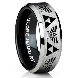 Legend of Zelda Ring, Zelda Triforce Ring, Silver Zelda Wedding Ring, Silver Tungsten Zelda Wedding Band, Silver Tungsten Ring, Silver Wedding Band, Gamer Ring