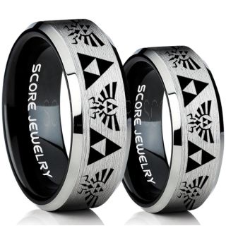Zelda Ring, Gamer Ring, 2 Piece Couple Set Legend of Zelda Rings, Zelda Wedding Rings, Zelda Wedding Bands, Silver Tungsten Rings, Silver Wedding Bands