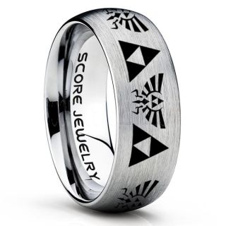 Legend of Zelda Ring, Zelda Triforce Ring, Silver Zelda Wedding Ring, Silver Tungsten Zelda Wedding Band, Silver Tungsten Ring, Silver Wedding Band, Gamer Ring