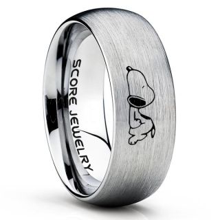 Snoopy Ring, Snoopy Wedding Ring, Snoopy Wedding Band, Silver Tungsten Ring, Silver Ring, Silver Wedding Band, Silver Wedding Ring