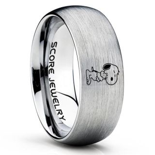 Snoopy Ring, Snoopy Wedding Ring, Snoopy Wedding Band, Silver Tungsten Ring, Silver Ring, Silver Wedding Band, Silver Wedding Ring