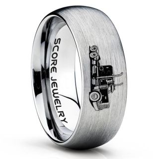 Truck Driver Ring, Trucker Ring, Silver Tungsten Ring, Trucker Jewelry, Truck Driver Wedding Band, Silver Tungsten Band, Silver Wedding Ring