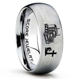 Truck Driver Ring, Trucker Ring, Praying Cowboy Ring, Silver Tungsten Ring, Trucker Jewelry, Truck Driver Wedding Band, Silver Tungsten Band, Silver Wedding Ring