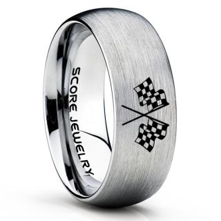 Racing Ring, Racing Flag Ring, Checkered Flag Ring, Chequered Flag Ring, Silver Tungsten Ring, Auto Racing Ring, Silver Wedding Band, Silver Tungsten Ring