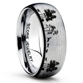 Wolves Hunting Deer Ring, Deer Hunting Ring, Elk Hunting Ring, Deer Hunting Tungsten Ring, Wolves Hunting Deer Scene Ring, Crossbow Deer Ring, Elk in Forest Scene Ring, Deer Jewelry, Silver Tungsten Wedding Band