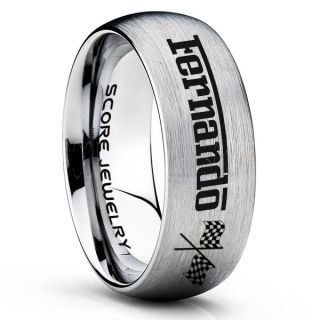 Auto Racing Ring, Ferrari Ring, Personalize with Custom Name, Racing Ring, Racing Wedding Band, Auto Racing Wedding Ring, Silver Tungsten Band, Silver Wedding Ring