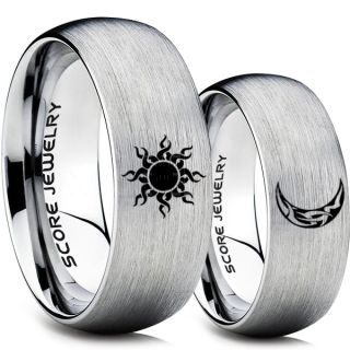 Sun and Moon Rings, Sun Ring, Moon Ring, 2 Piece Couple Tribal Sun and Moon Rings, Sun and Moon Wedding Bands, Tribal Sun and Moon Rings, Silver Tungsten Bands, Sun and Moon Wedding Bands